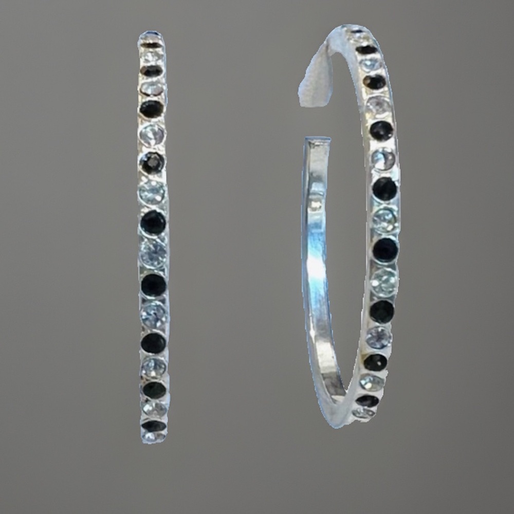 Silvertone With Bling Accents, Open Hoop Pierced … - image 3